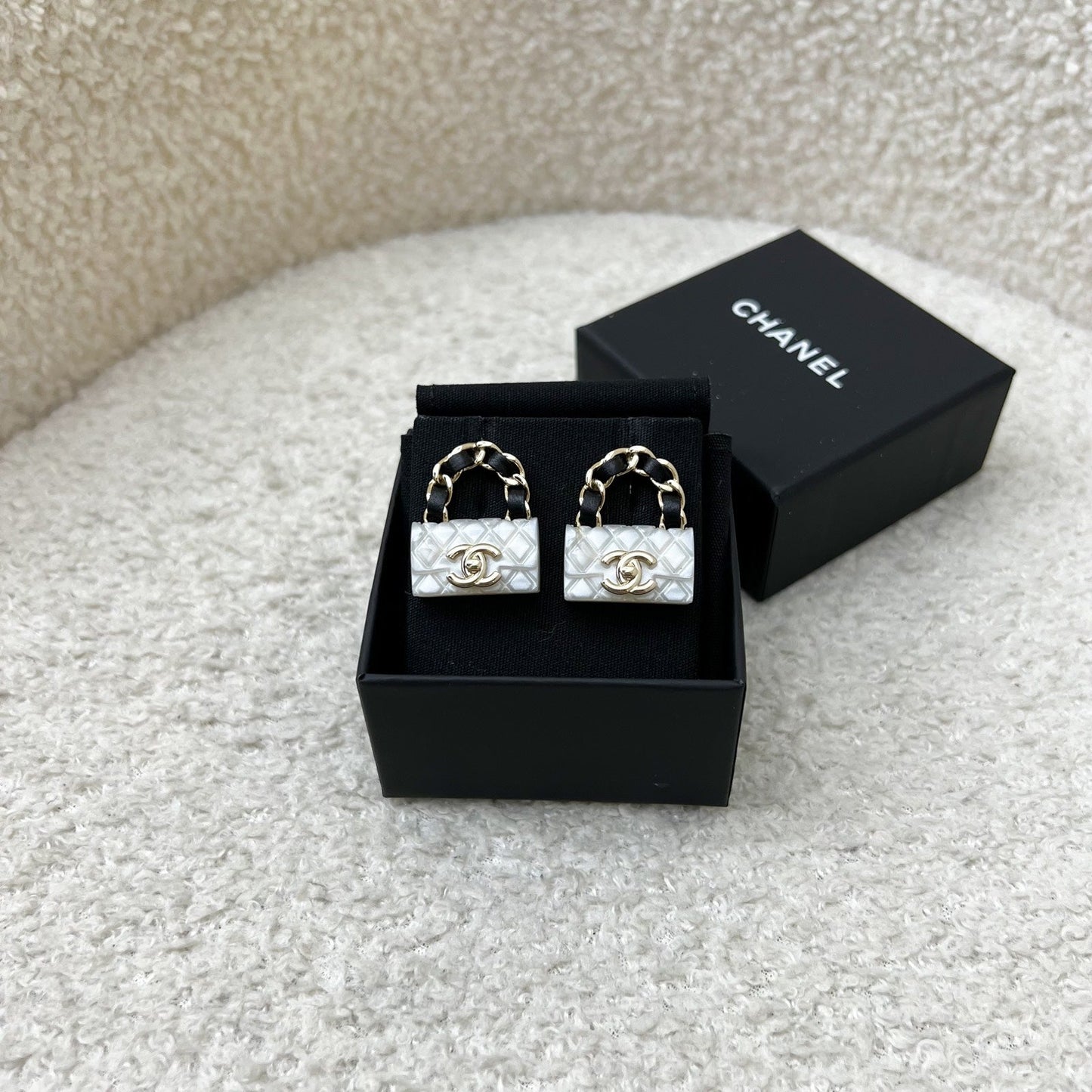 Chanel CC Logo Handbag Earrings in LGHW
