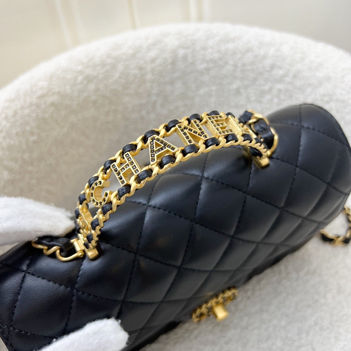 Chanel 24C "Pick Me Up" Top Handle Mini Rectangular Flap in Black Lambskin and AGHW (Model: AS4362)