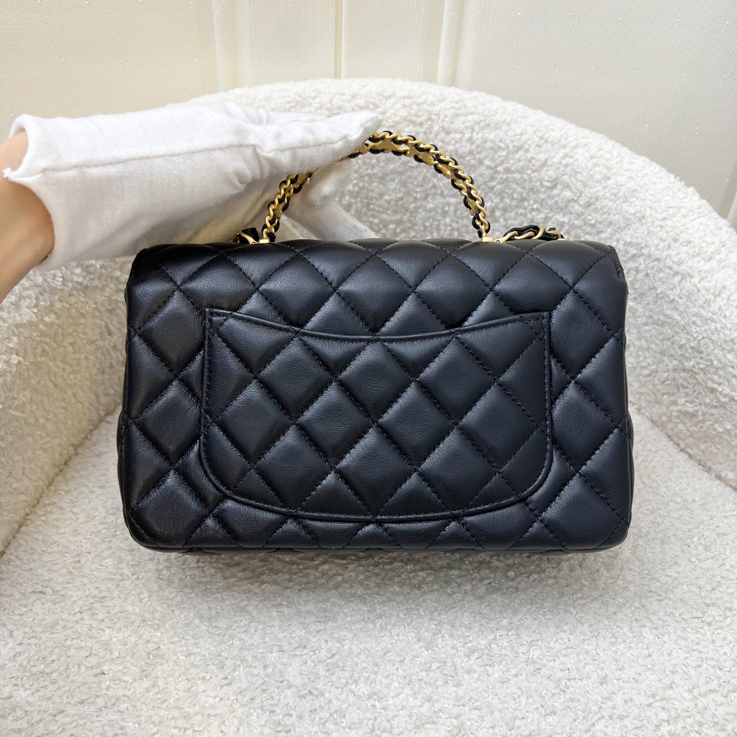 Chanel 24C "Pick Me Up" Top Handle Mini Rectangular Flap in Black Lambskin and AGHW (Model: AS4362)