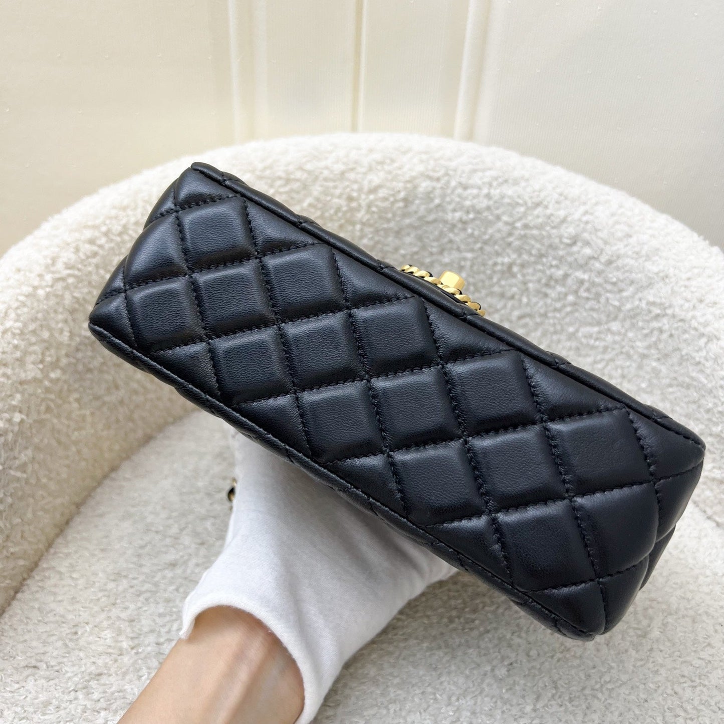 Chanel 24C "Pick Me Up" Top Handle Mini Rectangular Flap in Black Lambskin and AGHW (Model: AS4362)