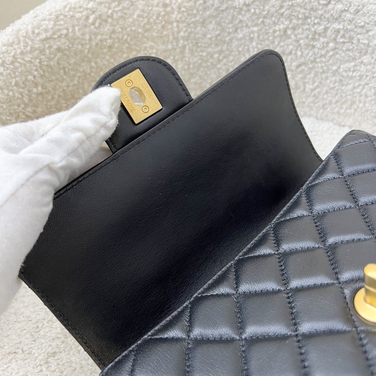 Chanel 24C "Pick Me Up" Top Handle Mini Rectangular Flap in Black Lambskin and AGHW (Model: AS4362)