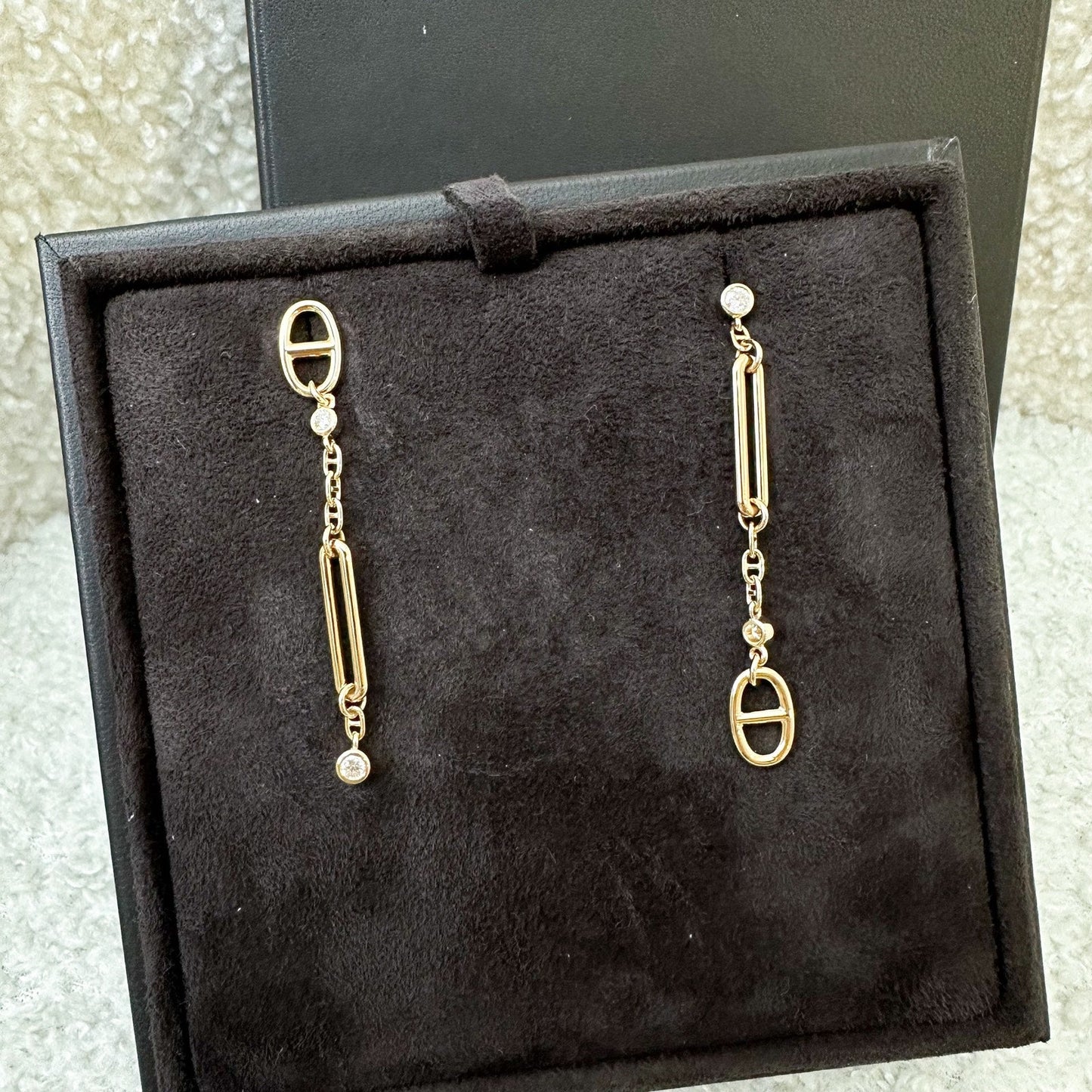 Hermes Chaine D'ancre Chaos Earrings in Rose Gold Set with Diamonds