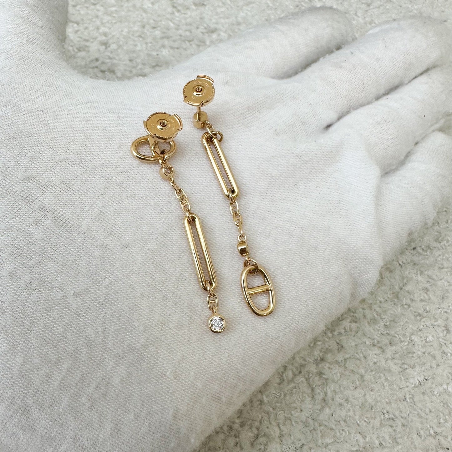 Hermes Chaine D'ancre Chaos Earrings in Rose Gold Set with Diamonds