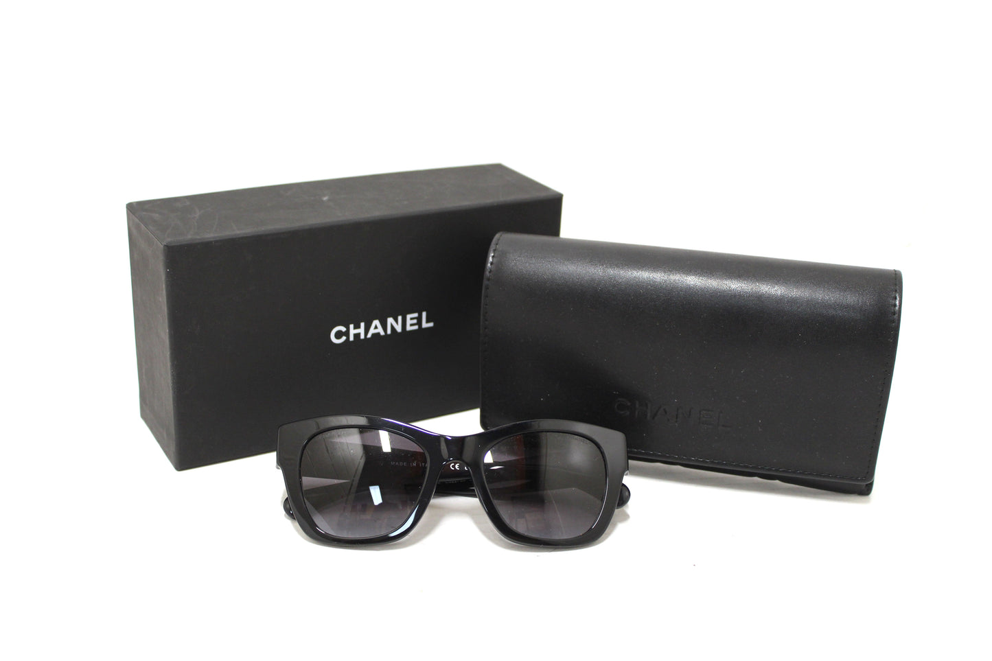 Chanel Black Polarized Charms Pearl Square Sunglasses 5479A