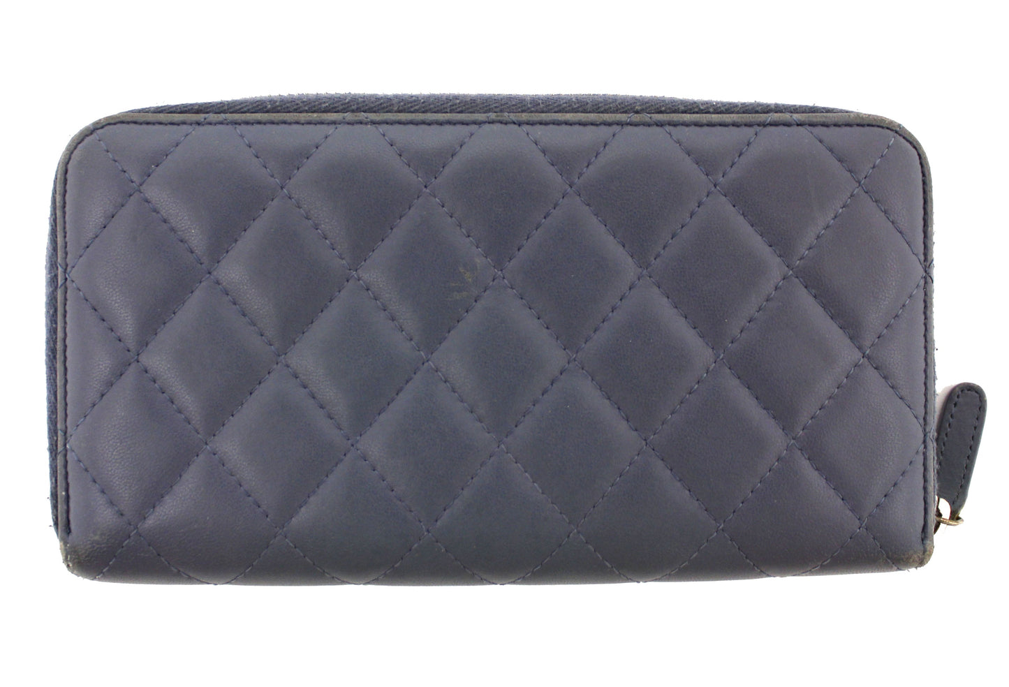 Chanel Blue Quilted Lambskin Leather Zippy Wallet