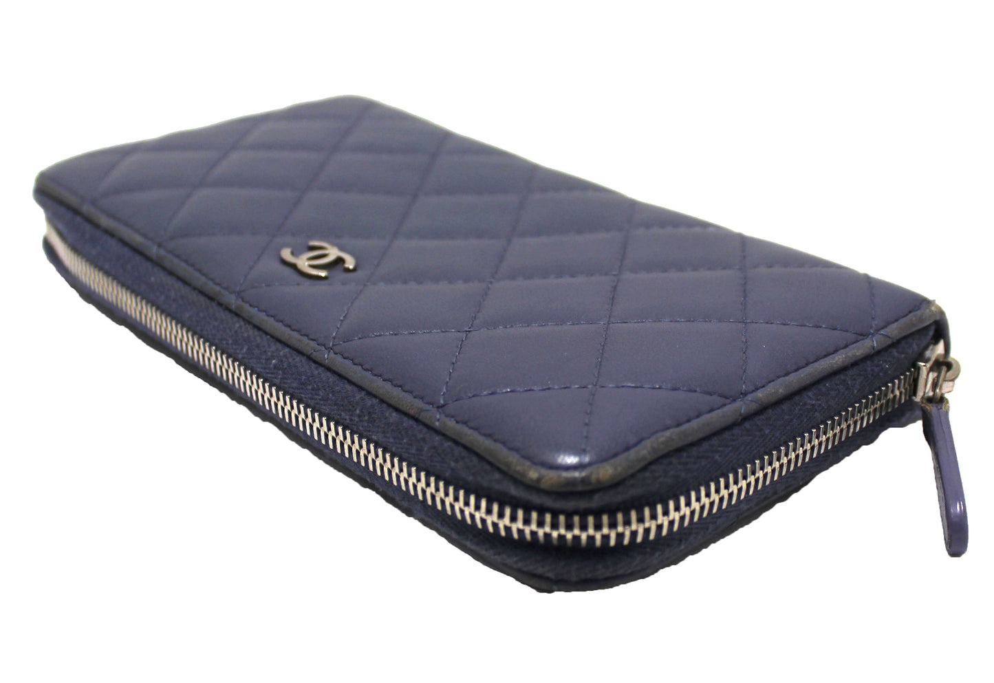 Chanel Blue Quilted Lambskin Leather Zippy Wallet