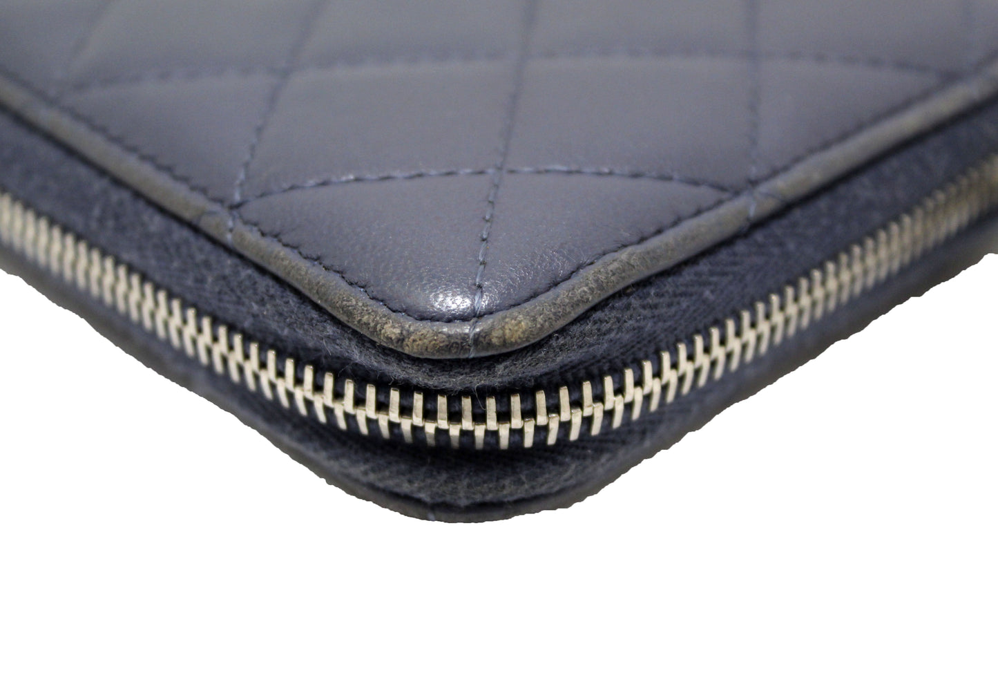 Chanel Blue Quilted Lambskin Leather Zippy Wallet