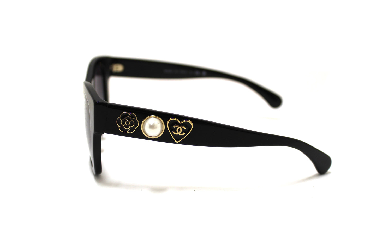 Chanel Black Polarized Charms Pearl Square Sunglasses 5479A
