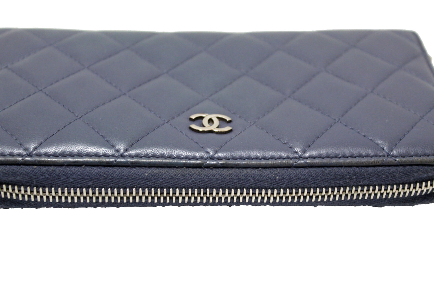 Chanel Blue Quilted Lambskin Leather Zippy Wallet
