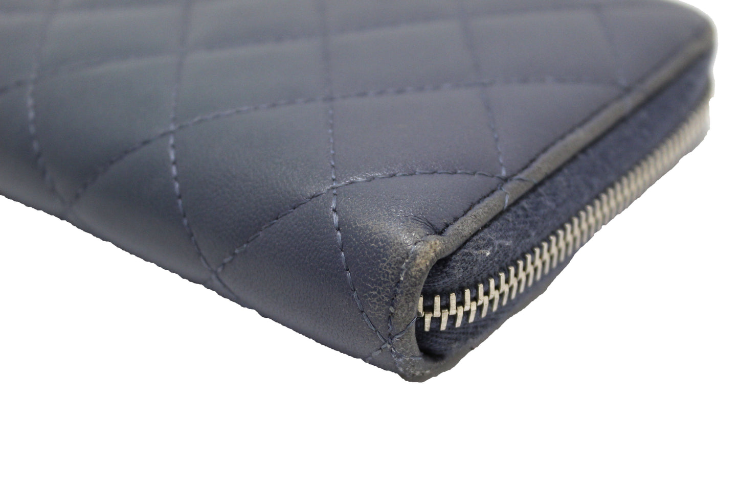 Chanel Blue Quilted Lambskin Leather Zippy Wallet