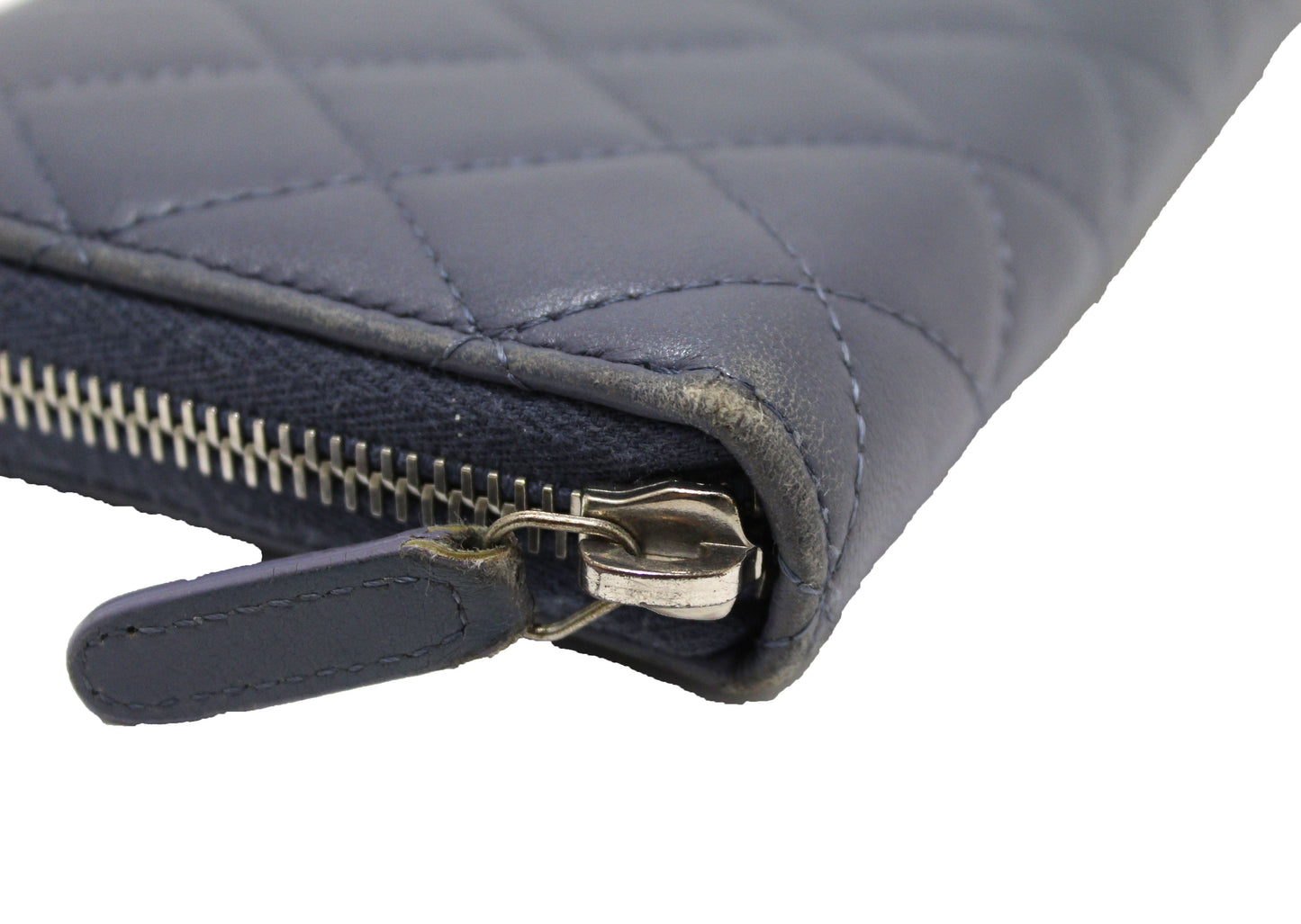 Chanel Blue Quilted Lambskin Leather Zippy Wallet