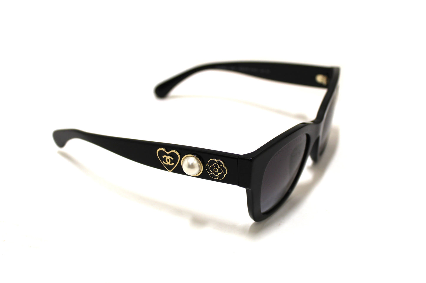 Chanel Black Polarized Charms Pearl Square Sunglasses 5479A