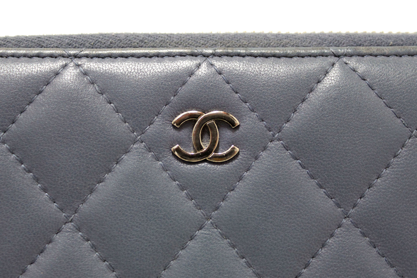 Chanel Blue Quilted Lambskin Leather Zippy Wallet