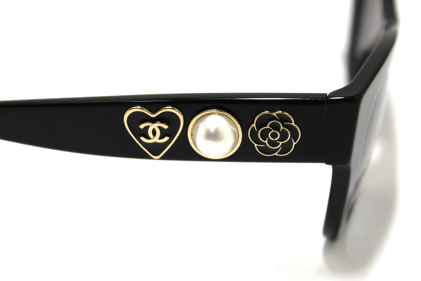 Chanel Black Polarized Charms Pearl Square Sunglasses 5479A