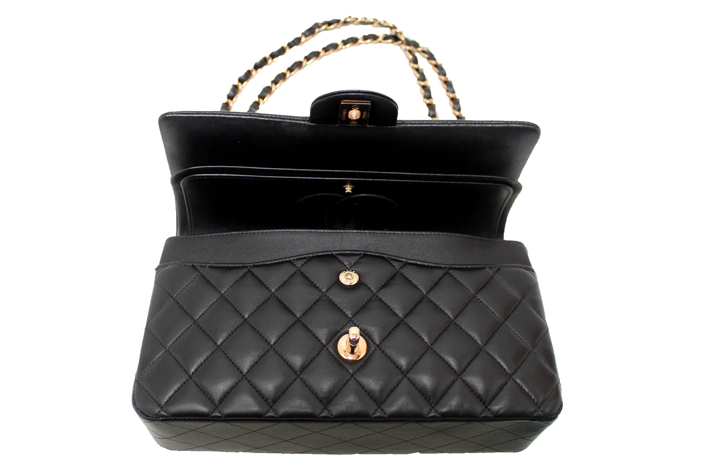 Chanel Classic Black Quilted Lambskin Leather Classic Medium Double Flap Bag
