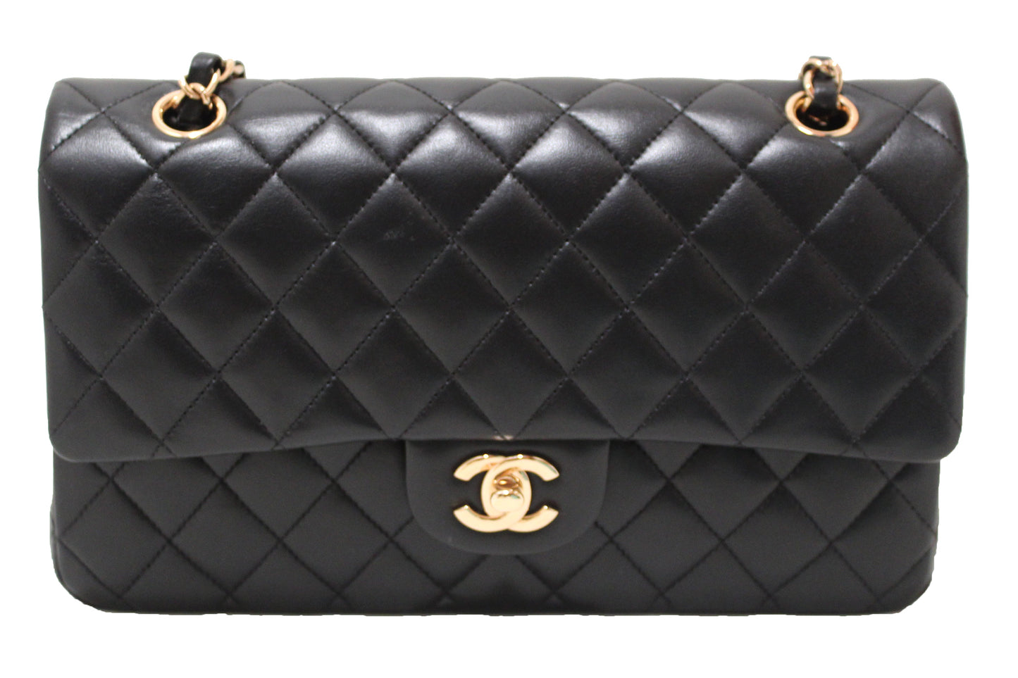 Chanel Classic Black Quilted Lambskin Leather Classic Medium Double Flap Bag