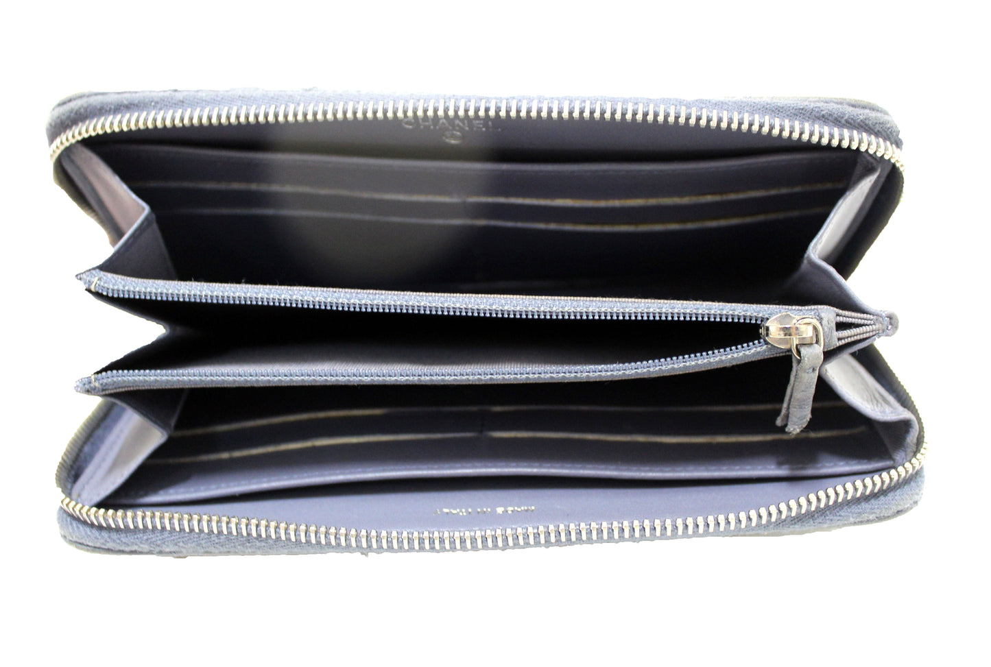 Chanel Blue Quilted Lambskin Leather Zippy Wallet