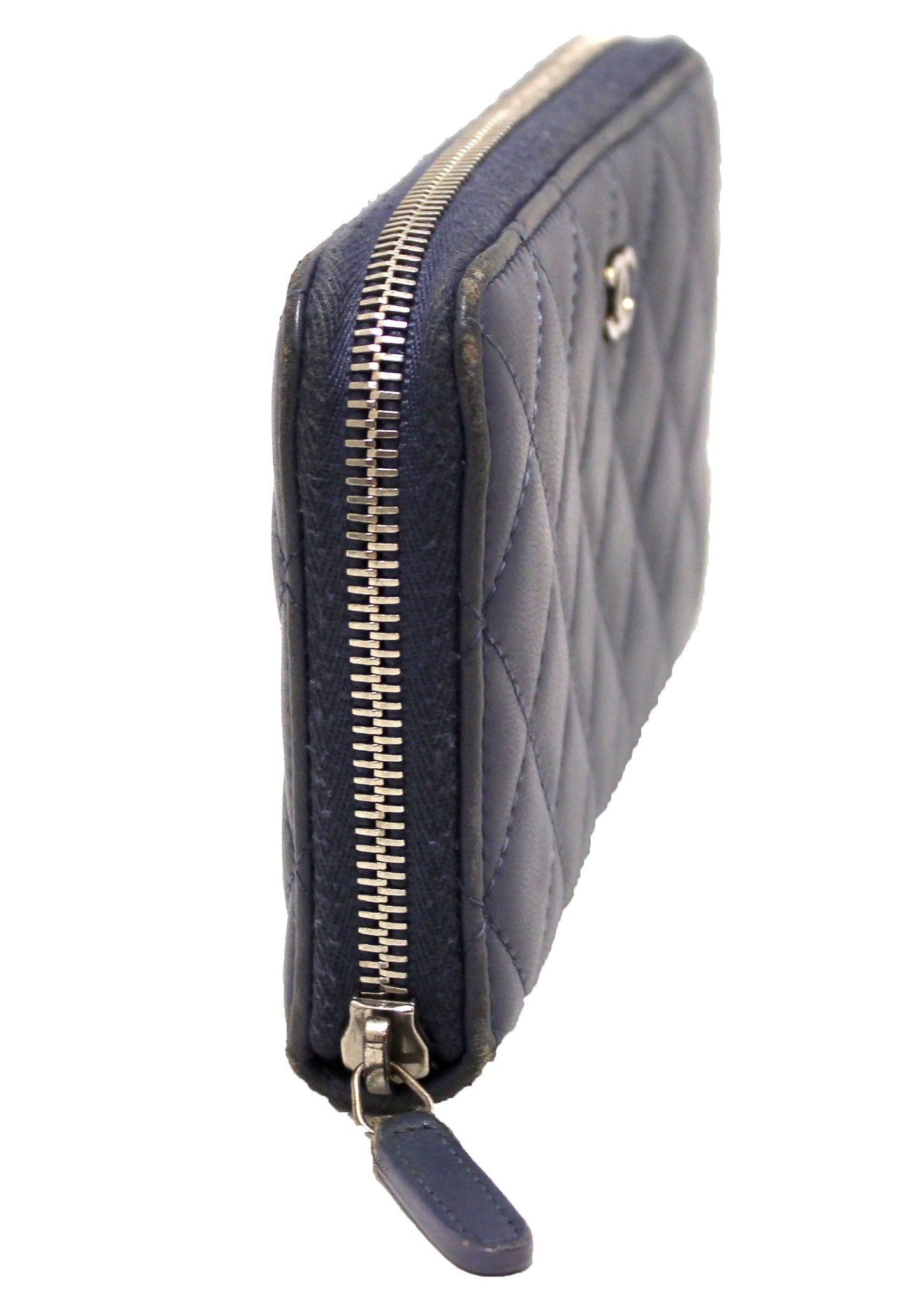 Chanel Blue Quilted Lambskin Leather Zippy Wallet