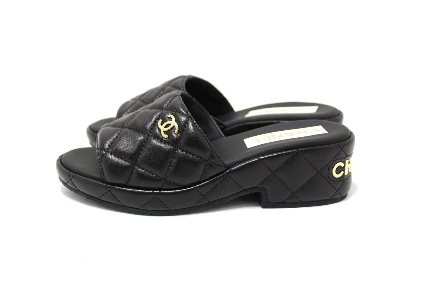 Chanel Black Quilted Lambskin Leather Platform Slid | Havik Shop.com - Now at Havik Shop.com