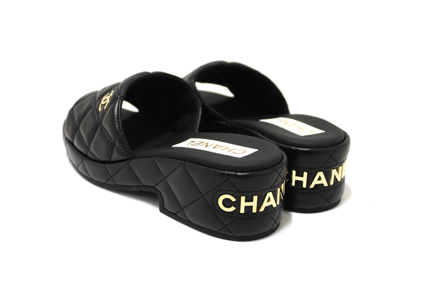 Chanel Black Quilted Lambskin Leather Platform Slide Size 36