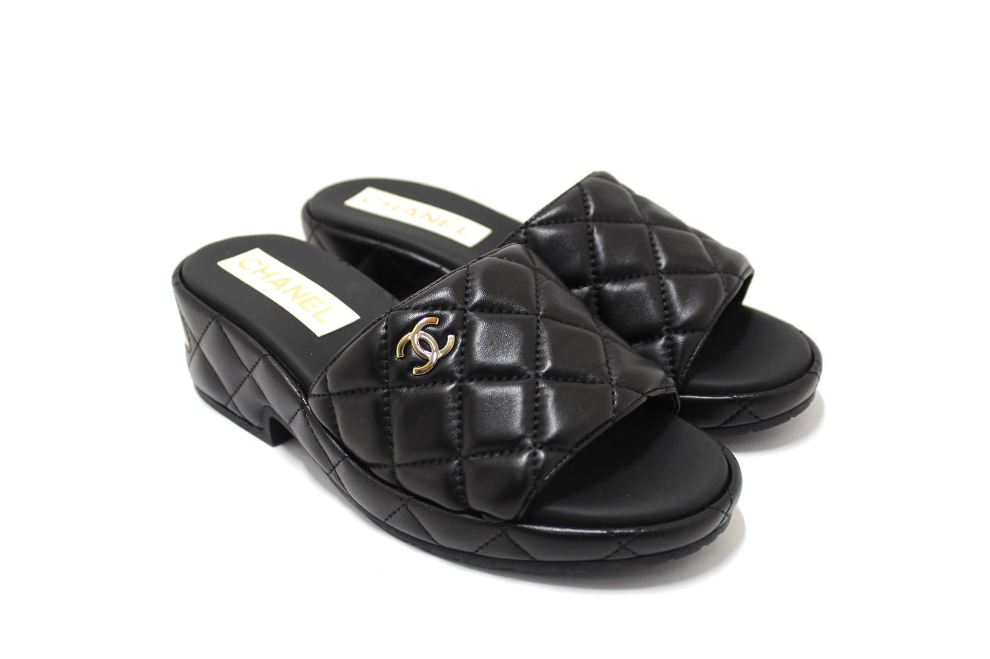 Chanel Black Quilted Lambskin Leather Platform Slide Size 36