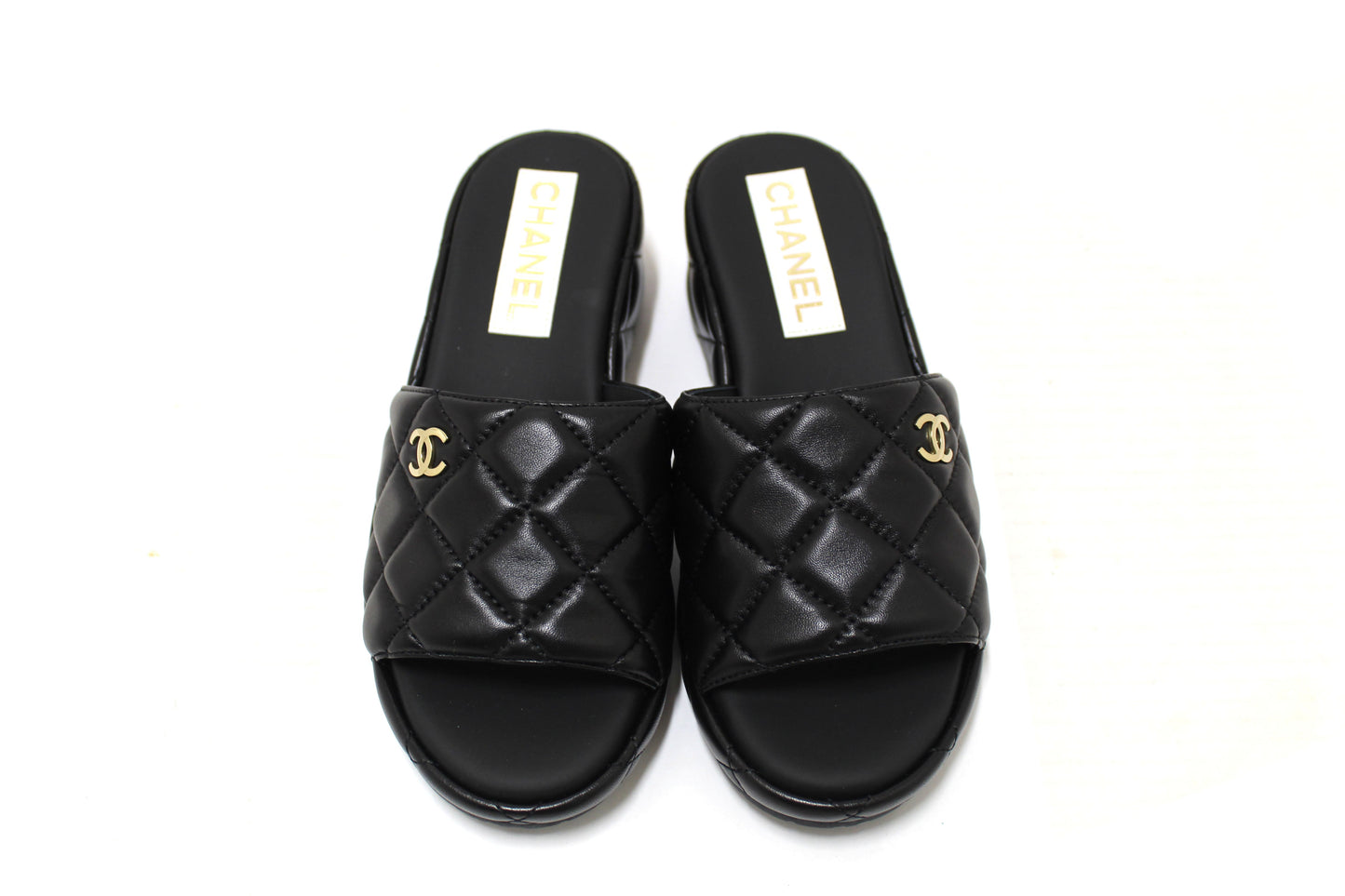 Chanel Black Quilted Lambskin Leather Platform Slide Size 36