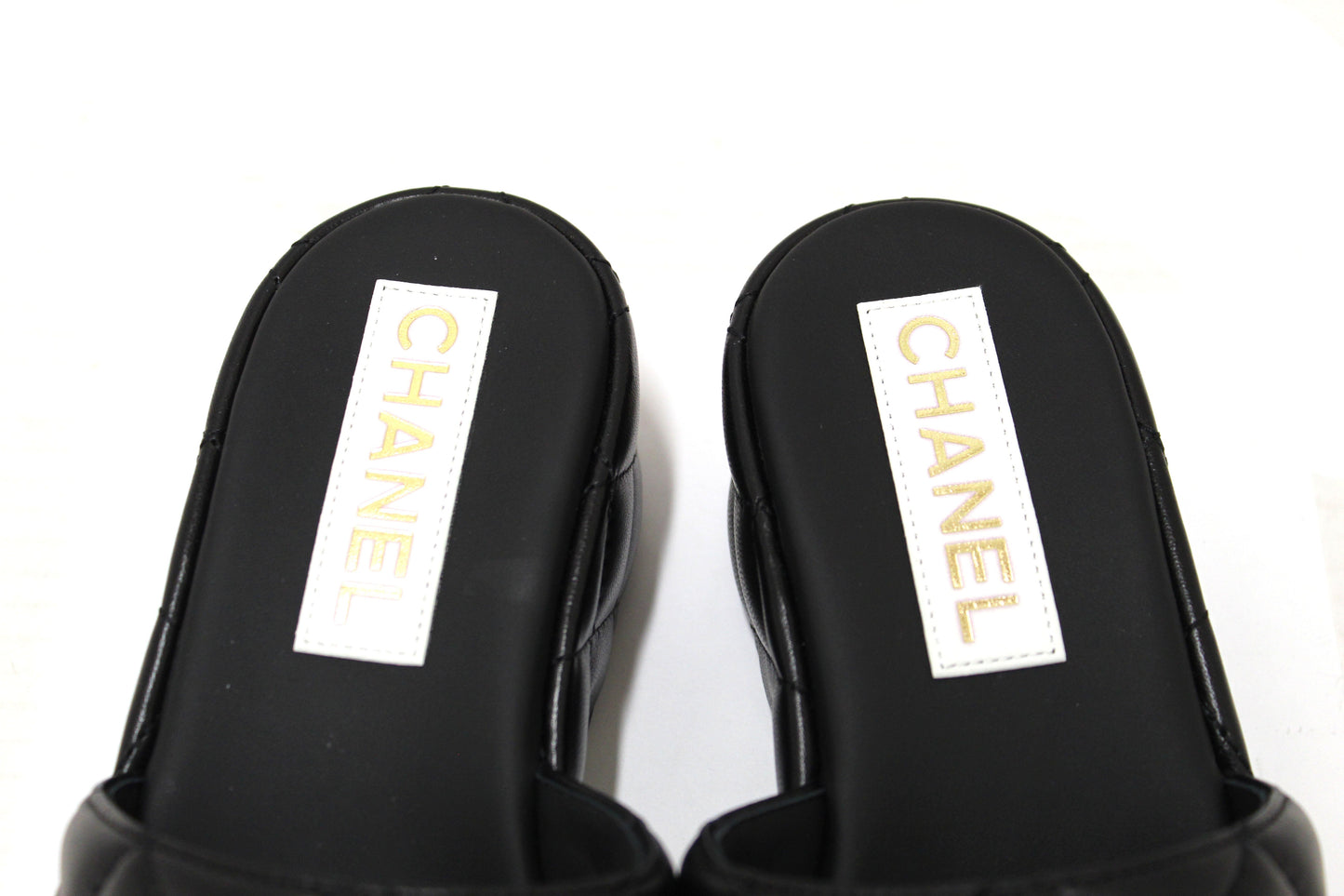 Chanel Black Quilted Lambskin Leather Platform Slide Size 36