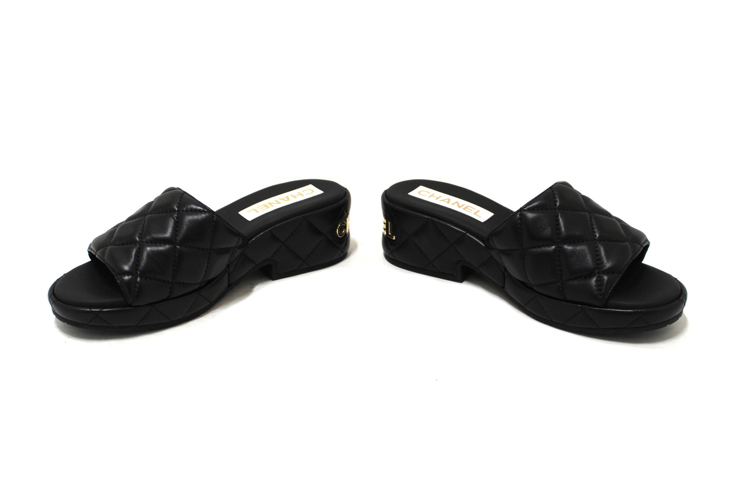 Chanel Black Quilted Lambskin Leather Platform Slide Size 36
