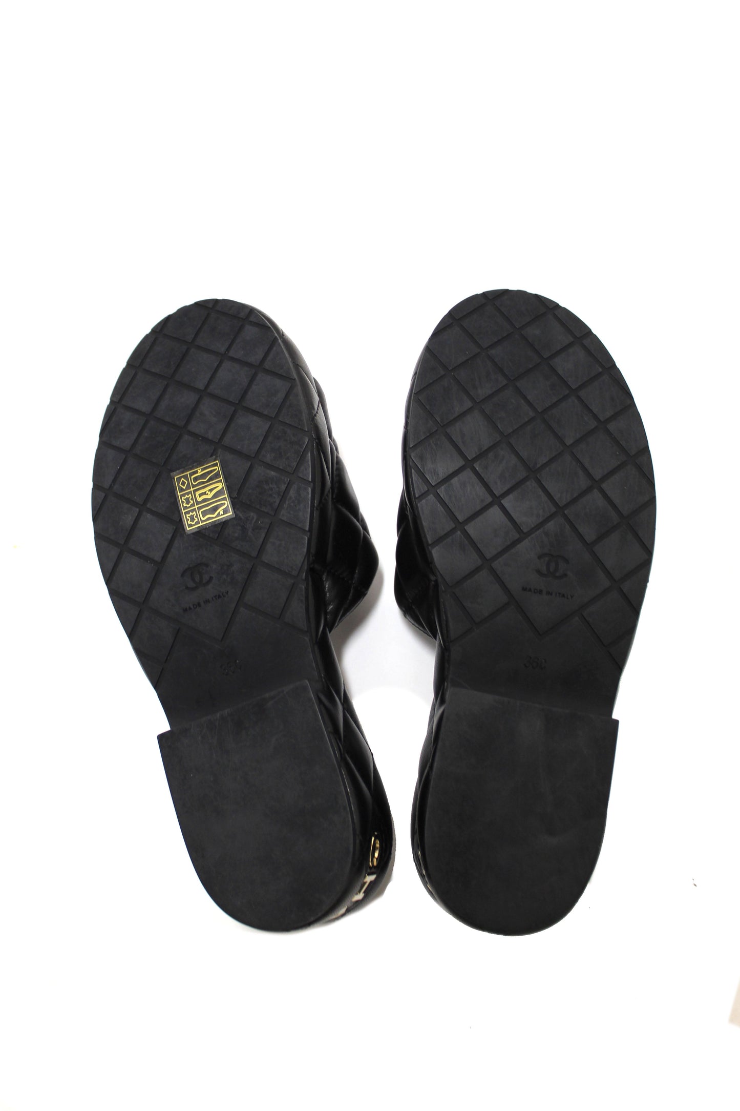 Chanel Black Quilted Lambskin Leather Platform Slide Size 36