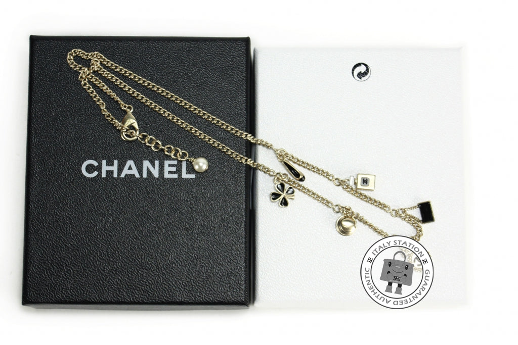 Chanel A61360 Tba With 6 Charms Black With Gold Metal Necklace Ghw