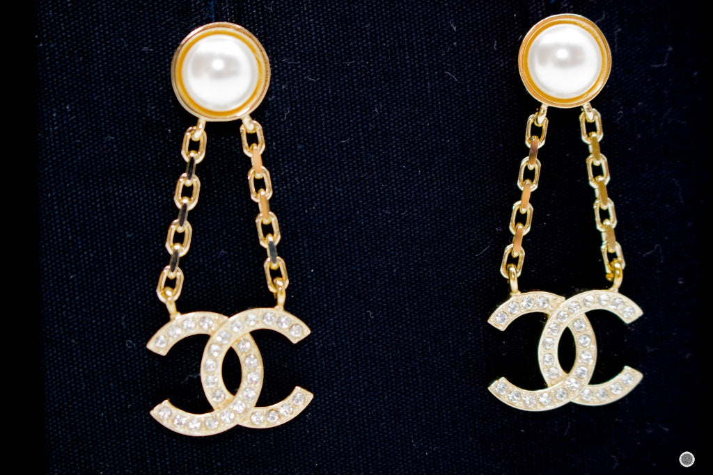 Chanel Pearl With CC Logo Gold Metal Earrings