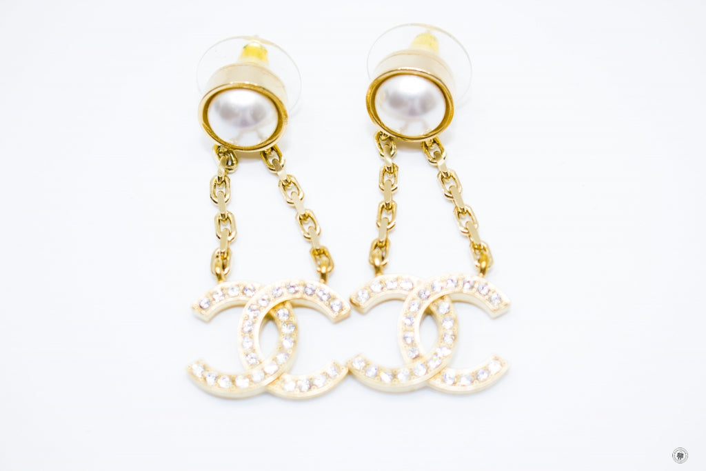 Chanel Pearl With CC Logo Gold Metal Earrings