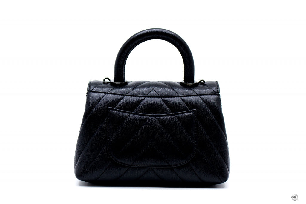 Chanel AS2215B06818 Mini Chevron Coco Handle Black / 94305 Caviar Shoulder Bags Bkhw