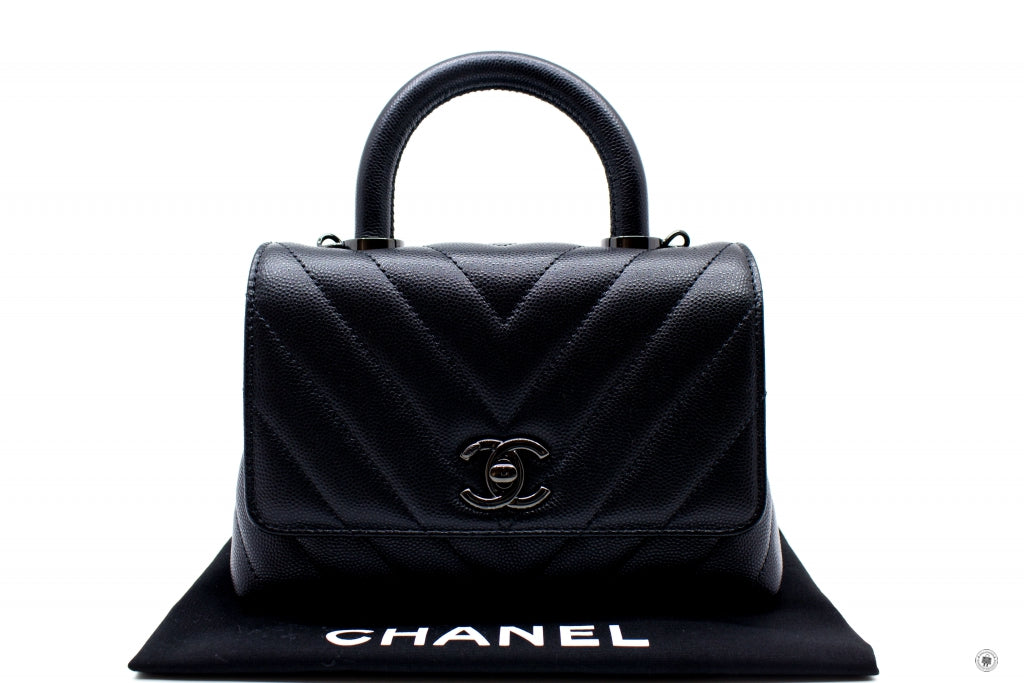 Chanel AS2215B06818 Mini Chevron Coco Handle Black / 94305 Caviar Shoulder Bags Bkhw