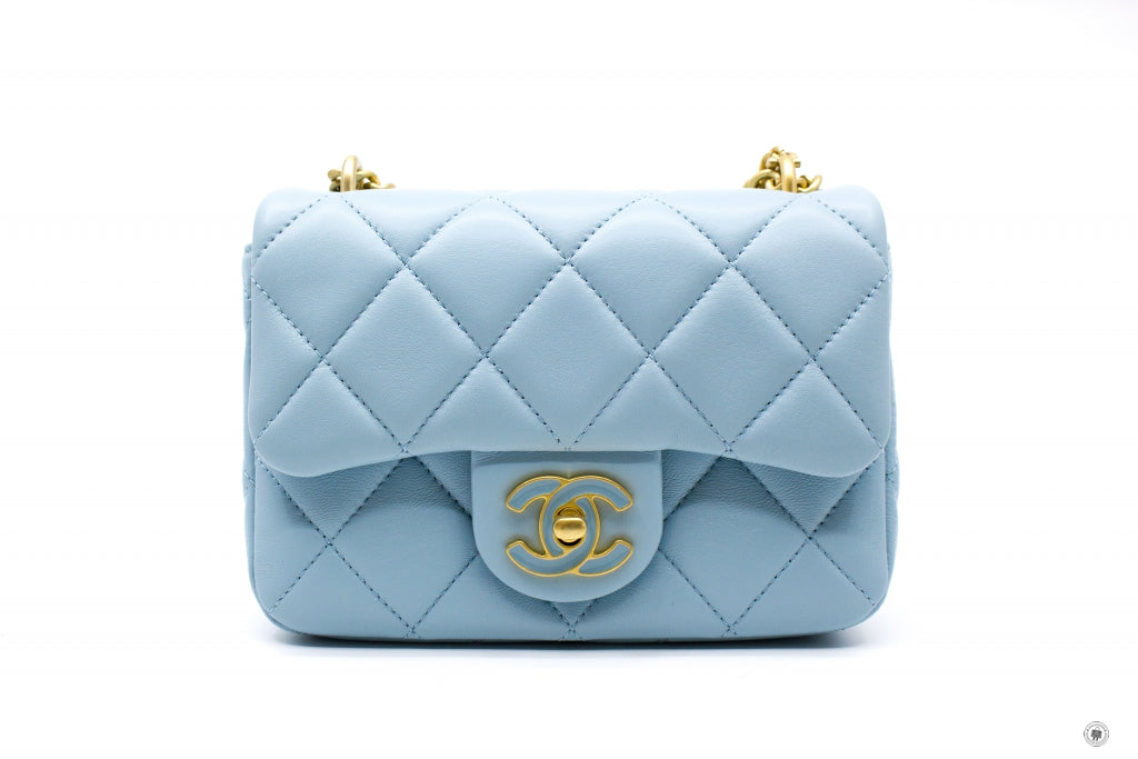 Chanel AS3113B07634 Mini Flap Bag With Enamel And Gold Tone Metal Baby Blue / NG752 Calfskin Shoulder Bags Gbhw