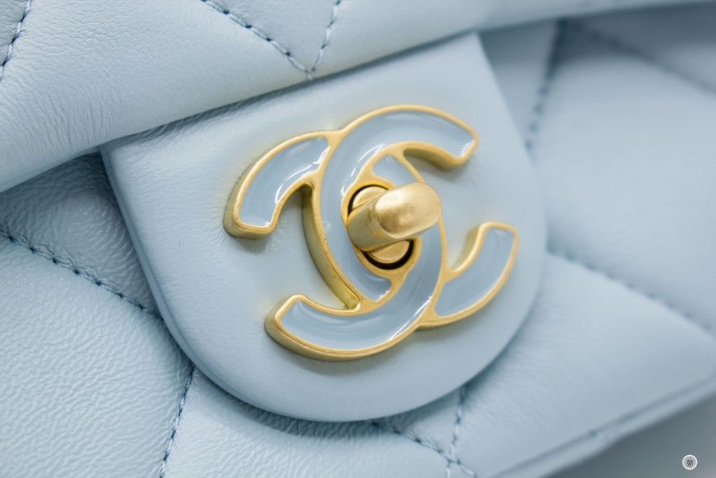 Chanel AS3113B07634 Mini Flap Bag With Enamel And Gold Tone Metal Baby Blue / NG752 Calfskin Shoulder Bags Gbhw