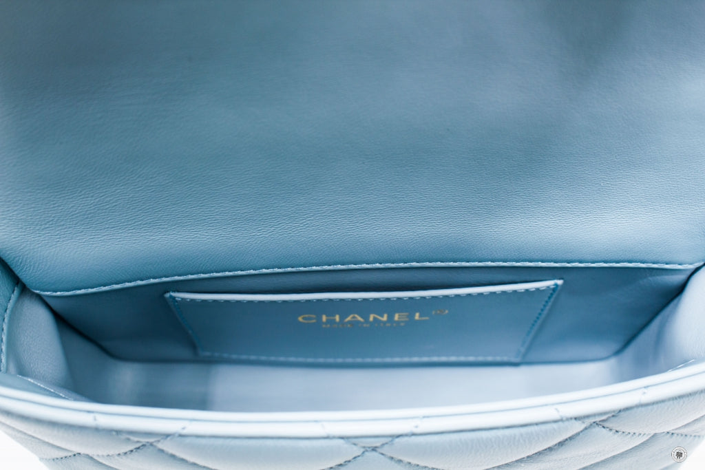 Chanel AS3113B07634 Mini Flap Bag With Enamel And Gold Tone Metal Baby Blue / NG752 Calfskin Shoulder Bags Gbhw