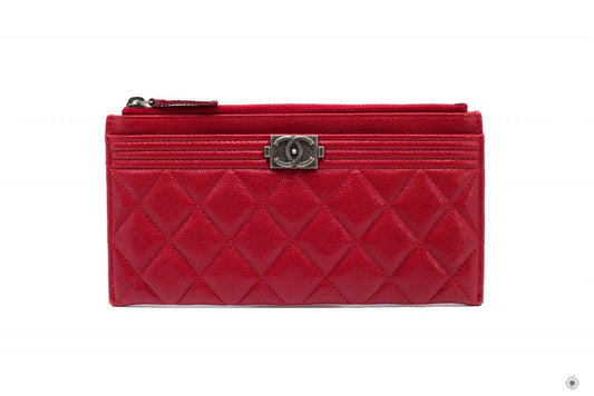 Chanel Boy Zip Pouch  Red Caviar Pouch Sbhw