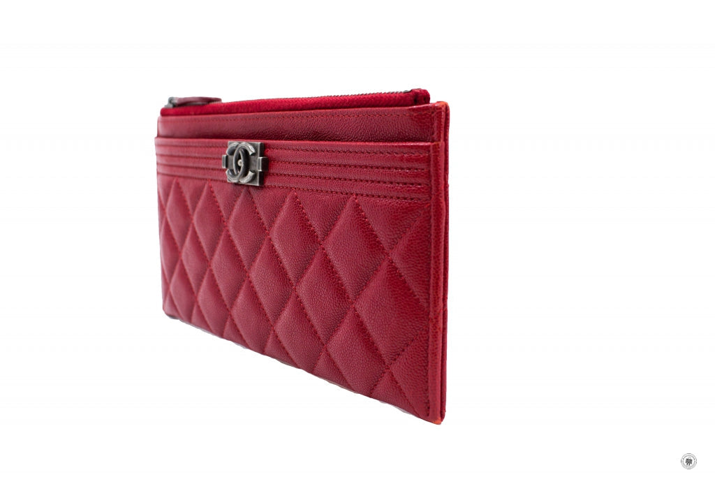 Chanel Boy Zip Pouch Red Caviar Pouch Sbhw