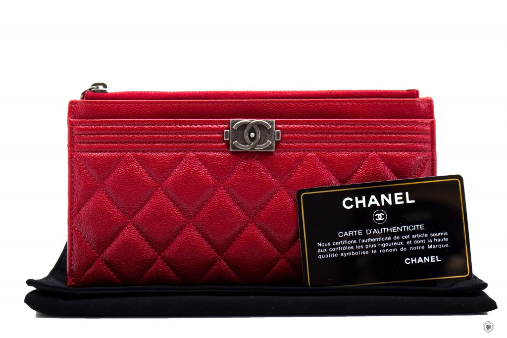 Chanel Boy Zip Pouch Red Caviar Pouch Sbhw