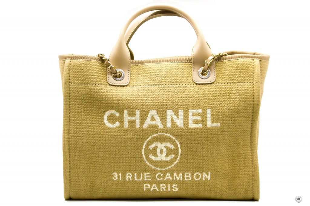 Chanel AS3351 B08435 NI687 Deauville Medium Shopping Bag Beige / NI687 Fabric Tote Bag Pbhw