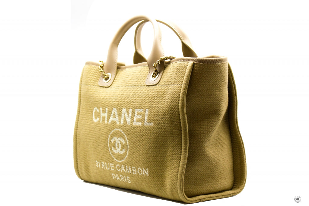 Chanel AS3351 B08435 NI687 Deauville Medium Shopping Bag Beige / NI687 Fabric Tote Bag Pbhw