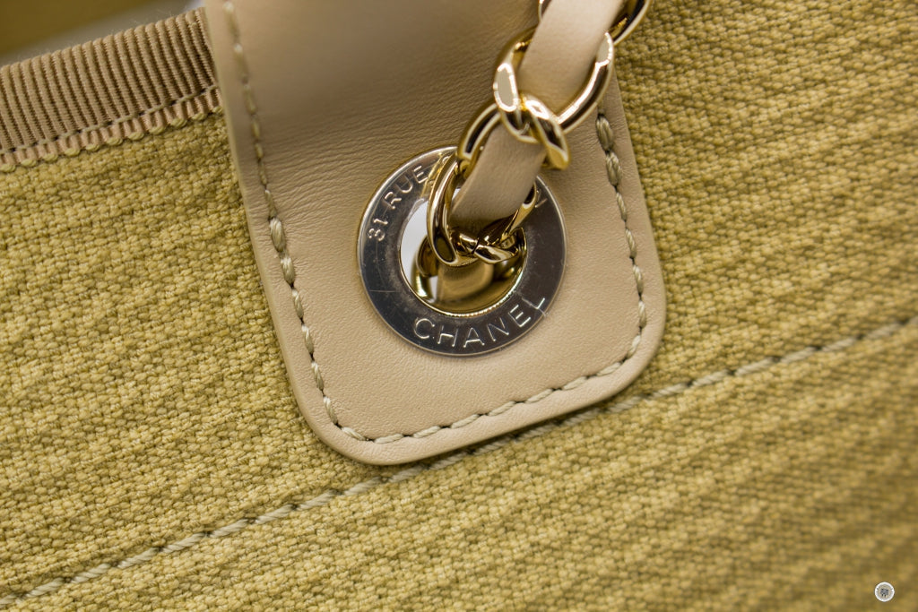 Chanel AS3351 B08435 NI687 Deauville Medium Shopping Bag Beige / NI687 Fabric Tote Bag Pbhw