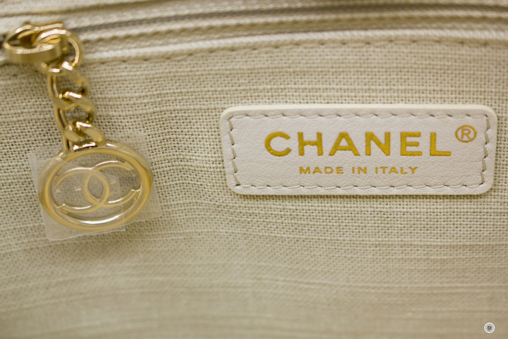 Chanel AS3351 B08435 NI687 Deauville Medium Shopping Bag Beige / NI687 Fabric Tote Bag Pbhw