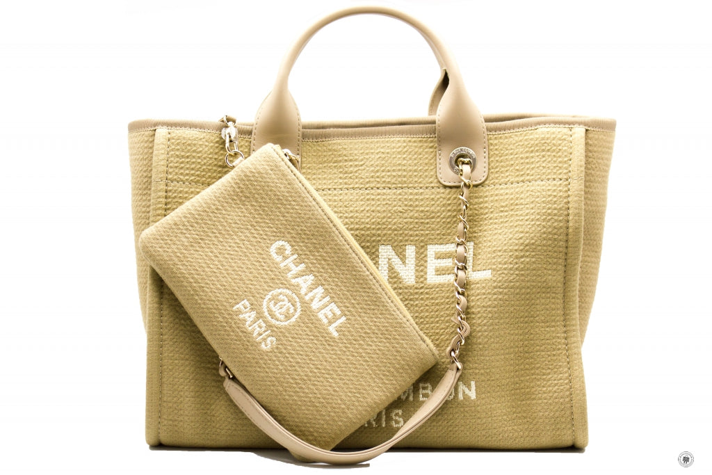 Chanel AS3351 B08435 NI687 Deauville Medium Shopping Bag Beige / NI687 Fabric Tote Bag Pbhw