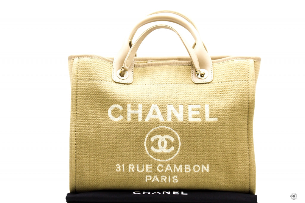 Chanel AS3351 B08435 NI687 Deauville Medium Shopping Bag Beige / NI687 Fabric Tote Bag Pbhw