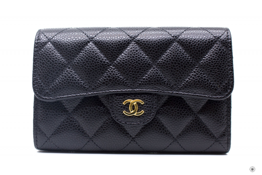 Chanel AP0232Y01864 Classic Flap Wallet Black / C3906 Caviar Short Wallet Ghw