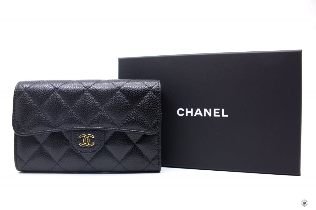 Chanel AP0232Y01864 Classic Flap Wallet Black / C3906 Caviar Short Wallet Ghw