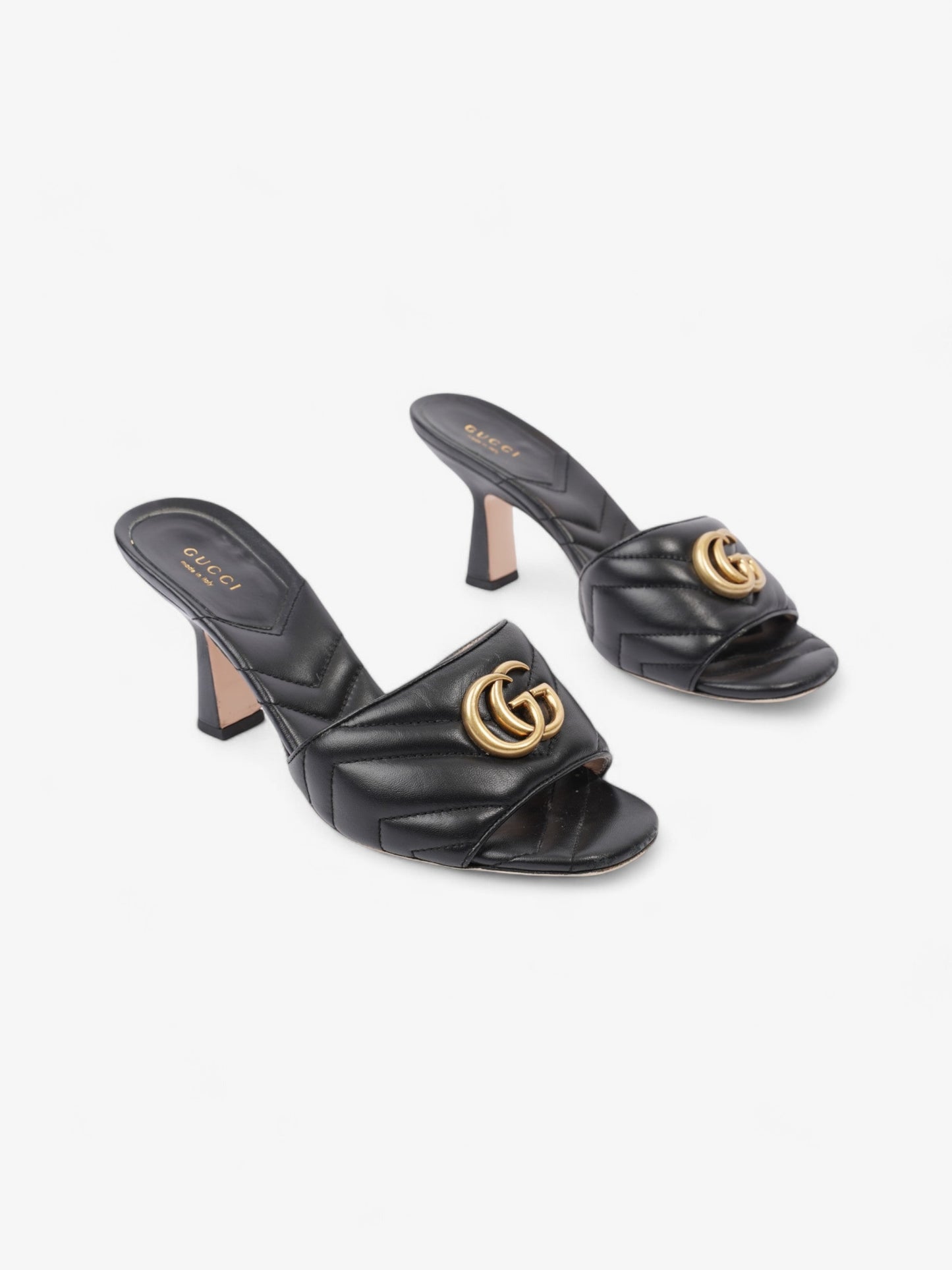 Gucci GG Marmont Mules 75mm Black / Gold Matelasse Leather EU 38 UK 5