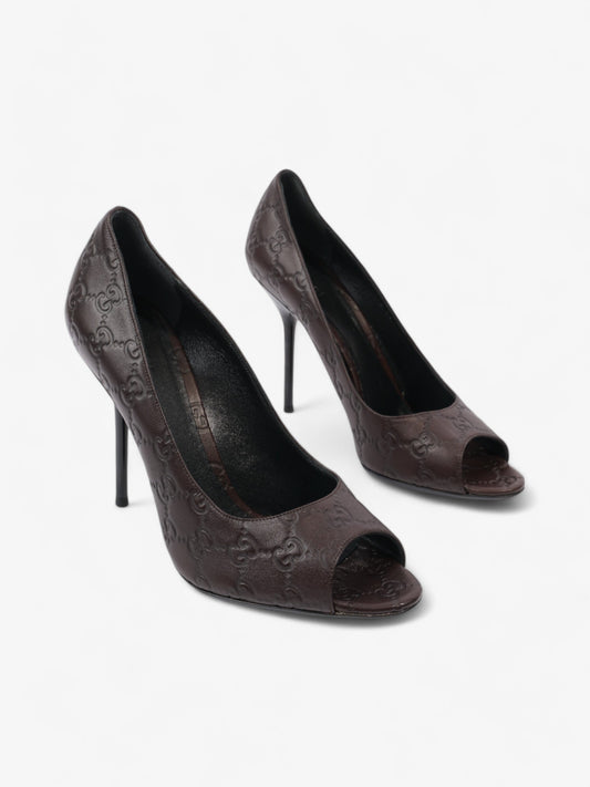 Gucci GG Embossed Heels 110 Brown Embossed Leather EU 41 UK 8